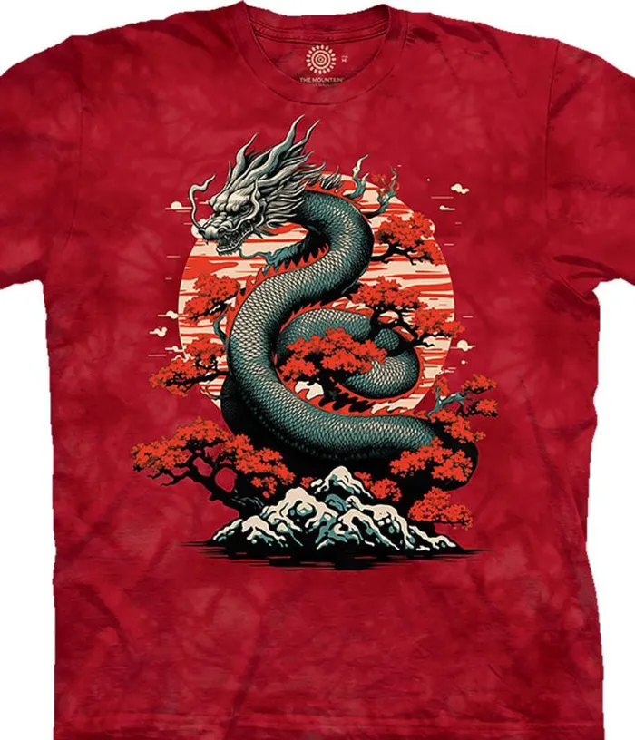 Liquid Blue TShirt Men Dragon Blossom Classic Cotton TShirt