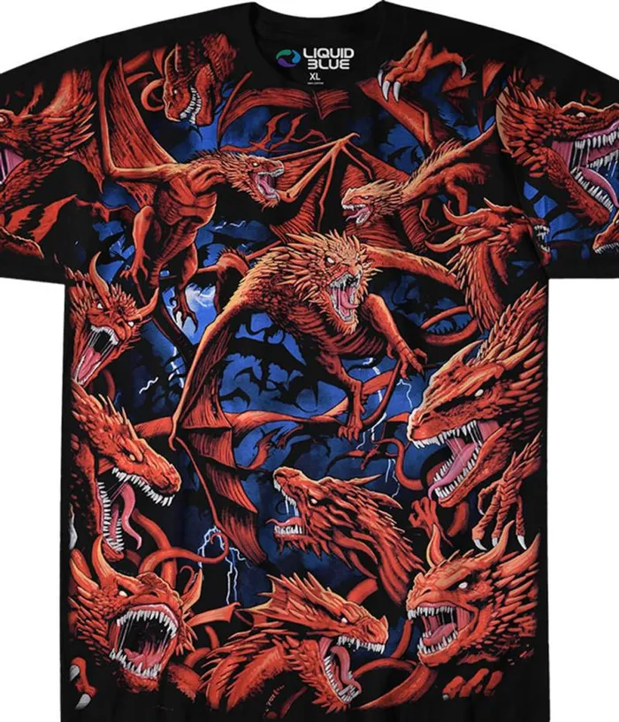 Liquid Blue TShirt Men Dragon Storm Black TShirt
