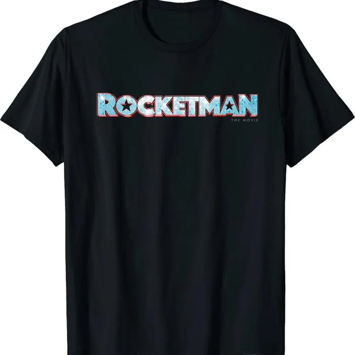 Liquid Blue TShirt Men Elton John Rocketman Black TShirt