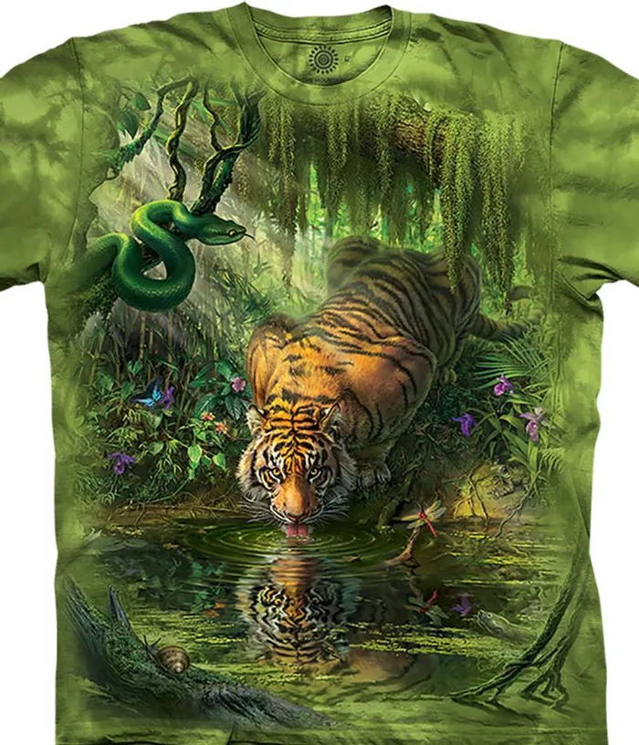 Liquid Blue TShirt Men Enchanted Tiger Classic Cotton TShirt