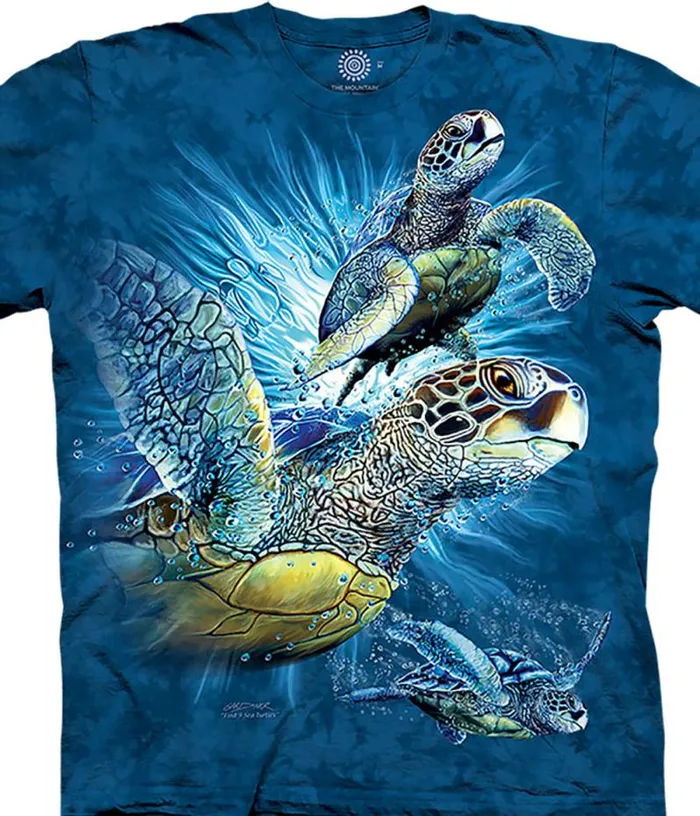 Liquid Blue TShirt Men Find 9 Sea Turtles Classic Cotton TShirt