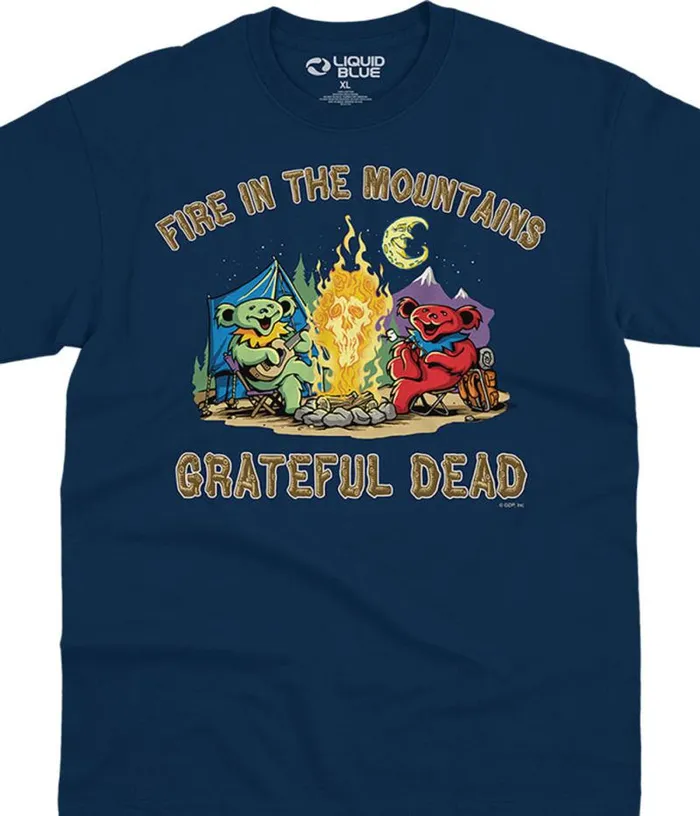 Liquid Blue TShirt Men Fire In The Mountain Navy TShirt
