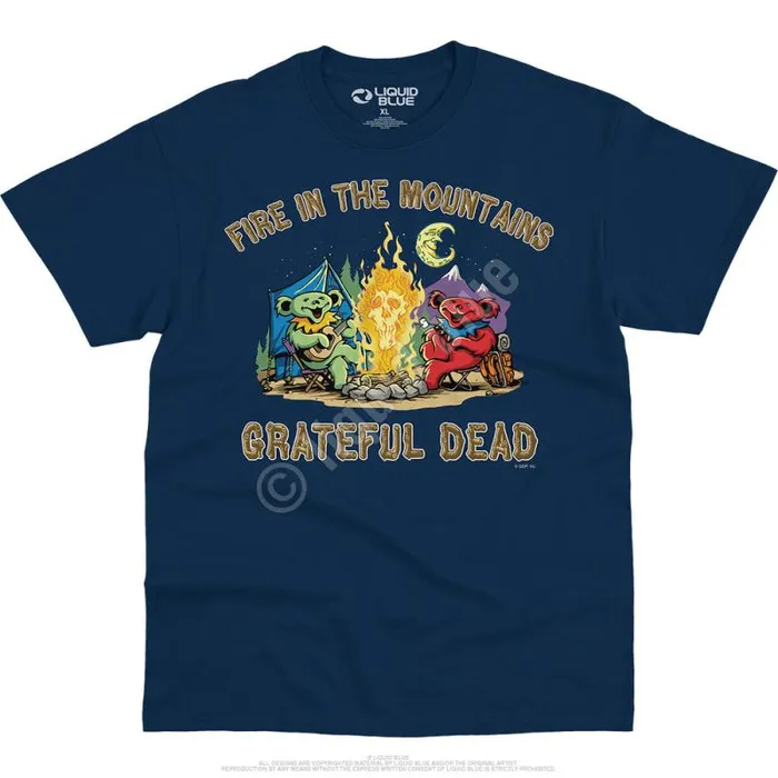 Liquid Blue TShirt Men Fire In The Mountain Navy TShirt