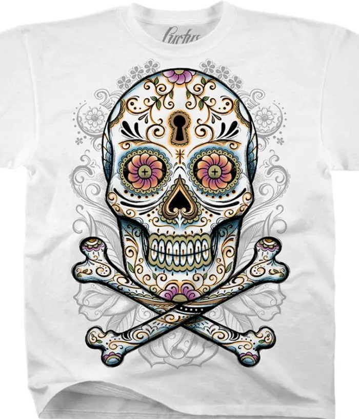 Liquid Blue TShirt Men Floral Skull White TShirt