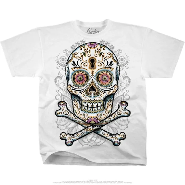 Liquid Blue TShirt Men Floral Skull White TShirt