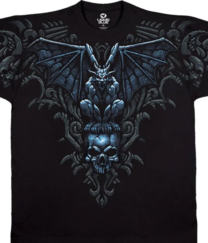 Liquid Blue TShirt Men Gargoyle Skull Black TShirt