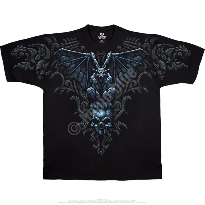 Liquid Blue TShirt Men Gargoyle Skull Black TShirt