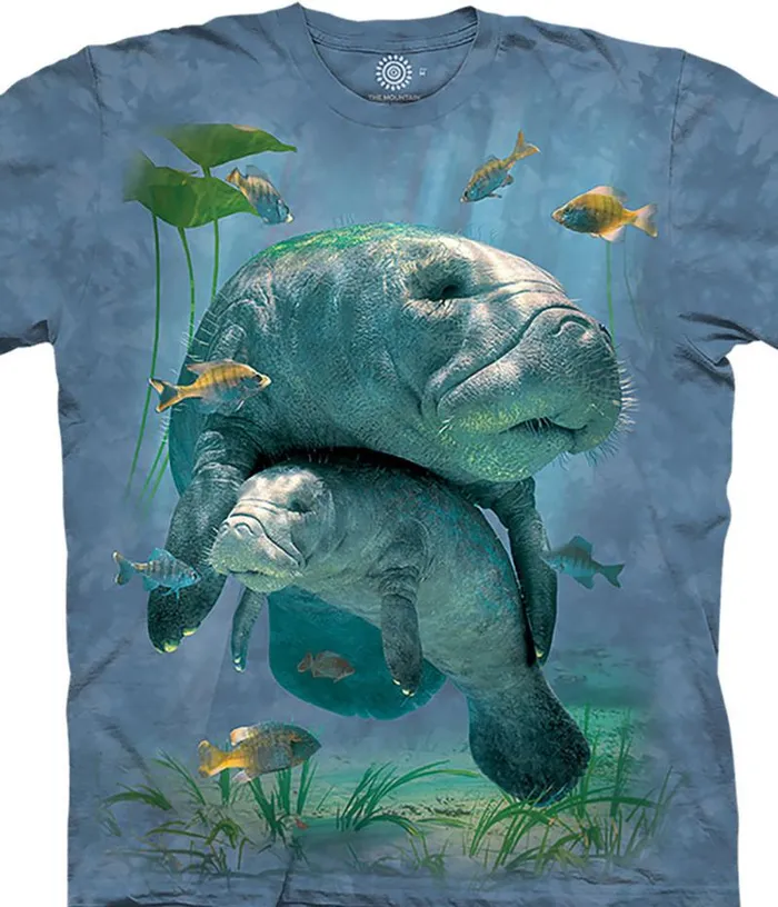 Liquid Blue TShirt Men Manatees Collage Classic Cotton TShirt