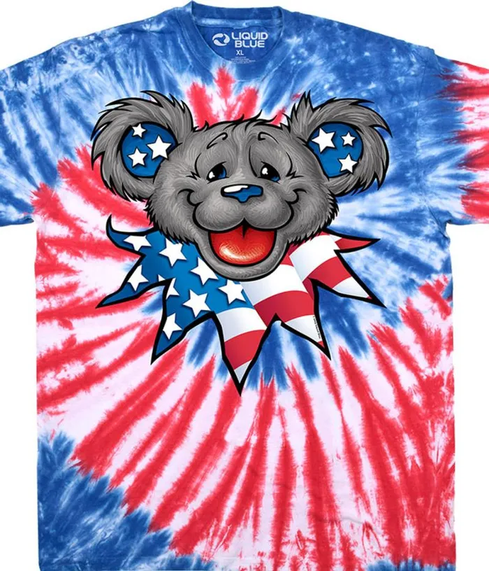 Liquid Blue TShirt Men Patriot Bear Head TShirt