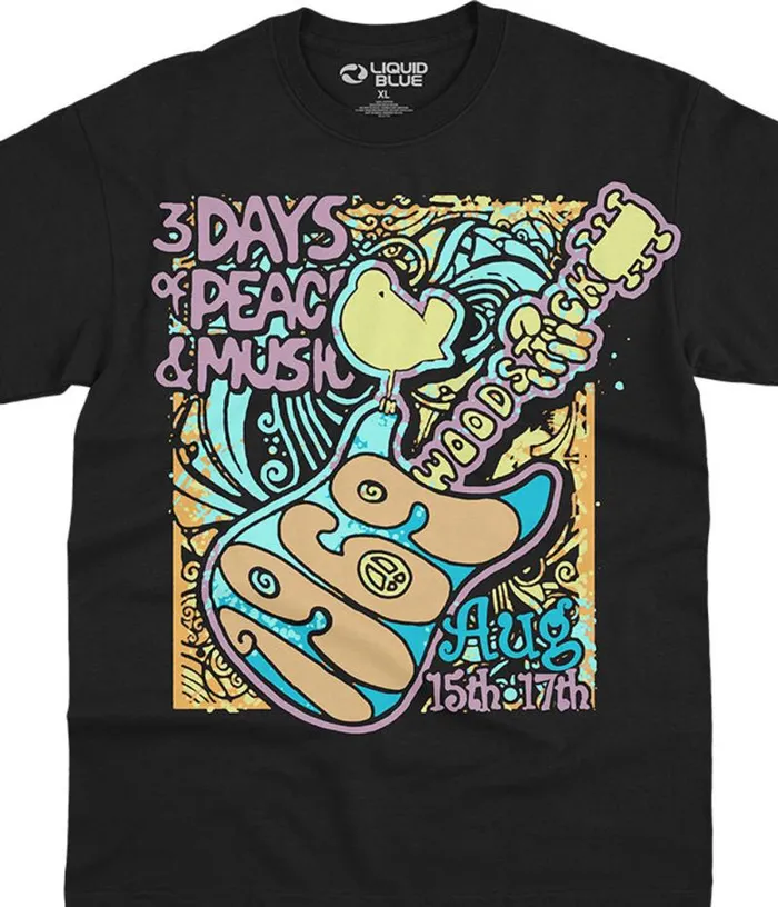 Liquid Blue TShirt Men Peace And Music Black TShirt