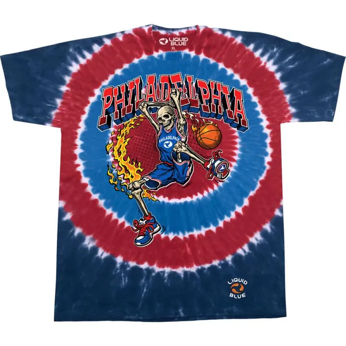Liquid Blue TShirt Men Philadelphia Dunker Basketball Skeleton TieDye TShirt