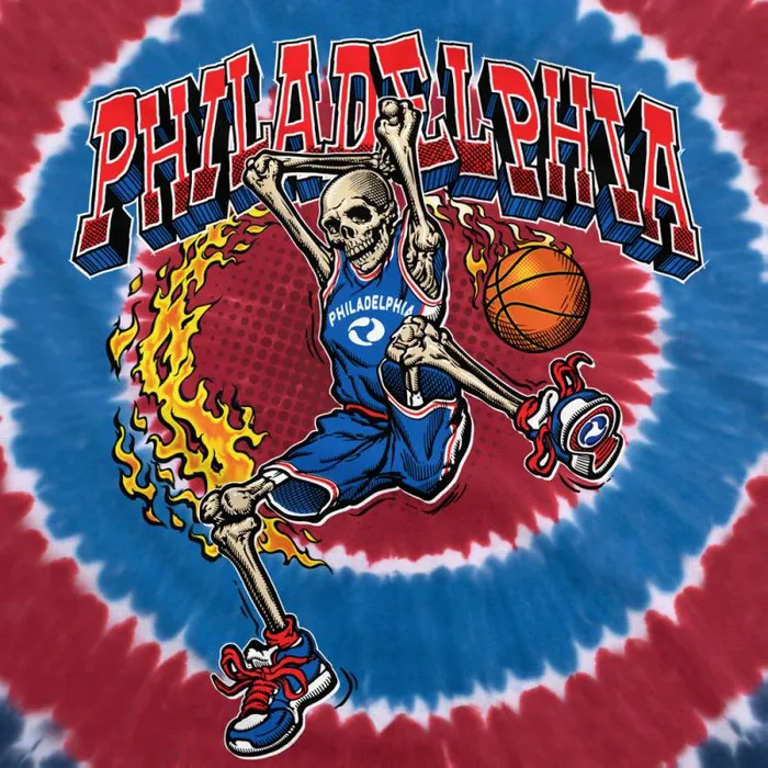 Liquid Blue TShirt Men Philadelphia Dunker Basketball Skeleton TieDye TShirt