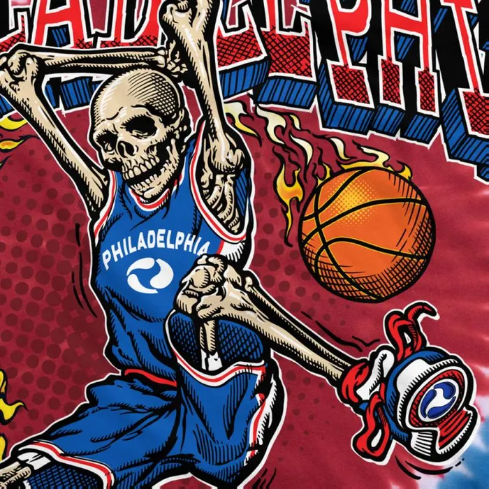 Liquid Blue TShirt Men Philadelphia Dunker Basketball Skeleton TieDye TShirt