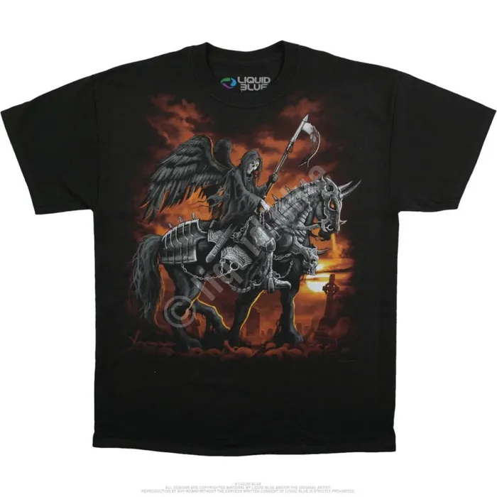 Liquid Blue TShirt Men Reaper Horse Black TShirt