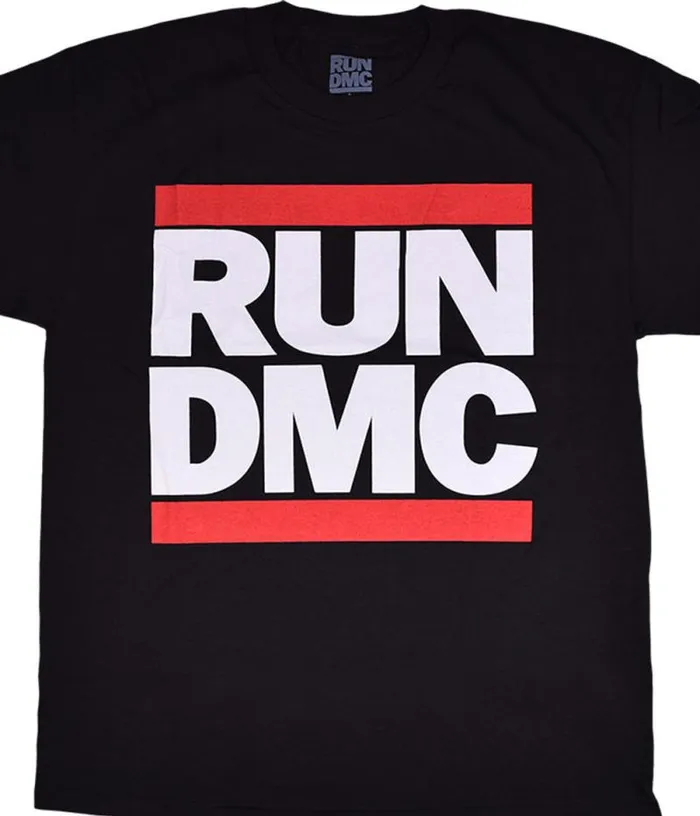 Liquid Blue TShirt Men RUN DMC Classic Logo Black TShirt