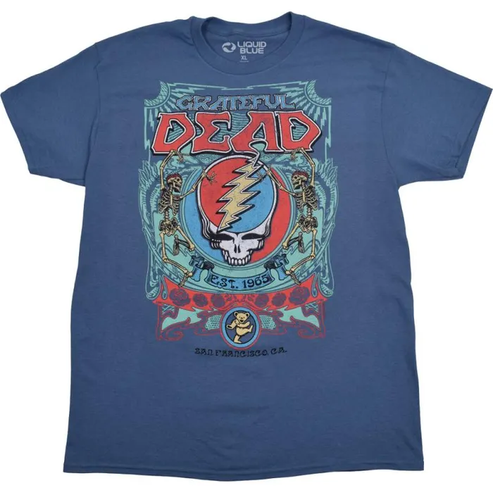 Liquid Blue TShirt Men San Fran Skellys Denim TShirt