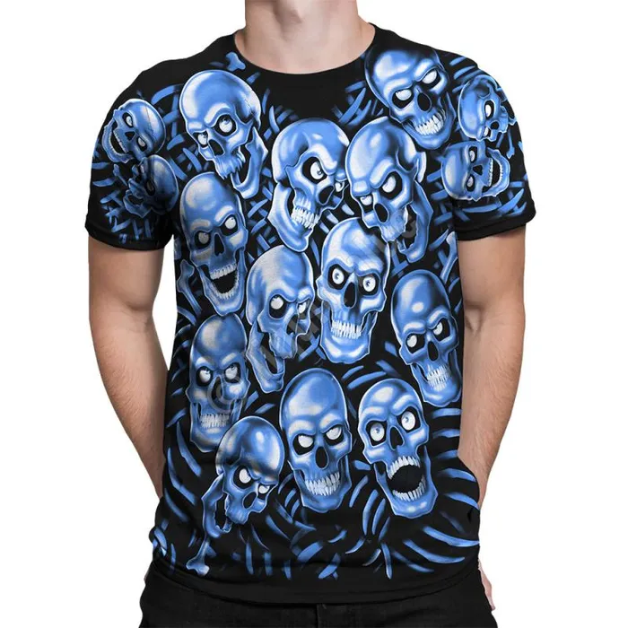 Liquid Blue TShirt Men Skull Pile Blue Black TShirt