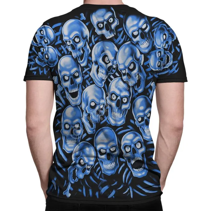 Liquid Blue TShirt Men Skull Pile Blue Black TShirt