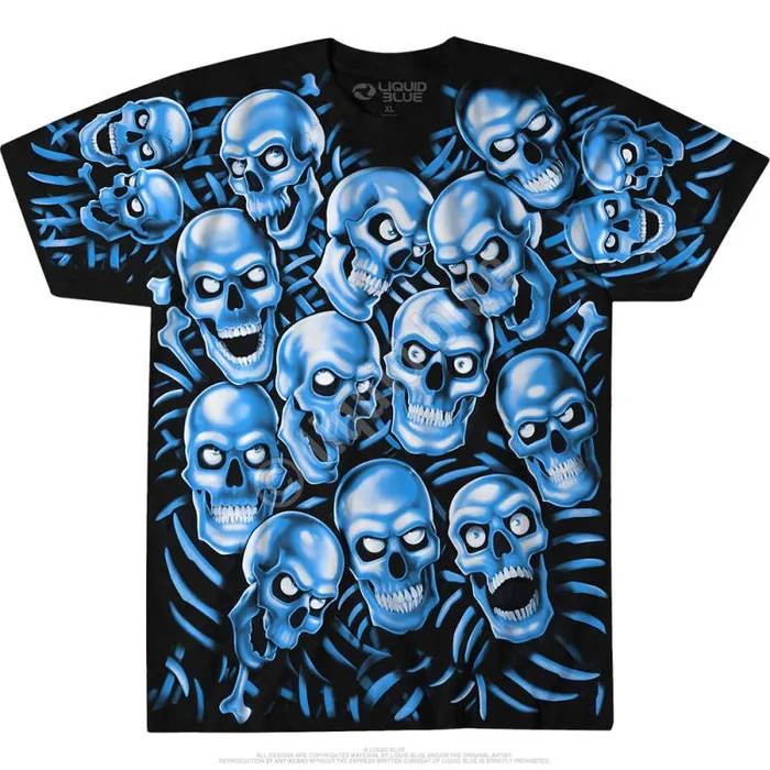 Liquid Blue TShirt Men Skull Pile Blue Black TShirt