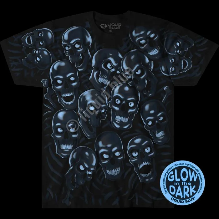 Liquid Blue TShirt Men Skull Pile Blue Black TShirt
