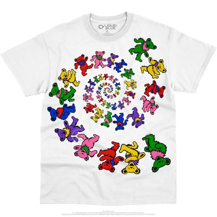 Liquid Blue TShirt Men Spiral Bears White TShirt