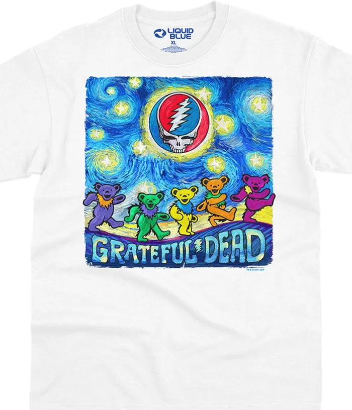 Liquid Blue TShirt Men Starry Bears White TShirt
