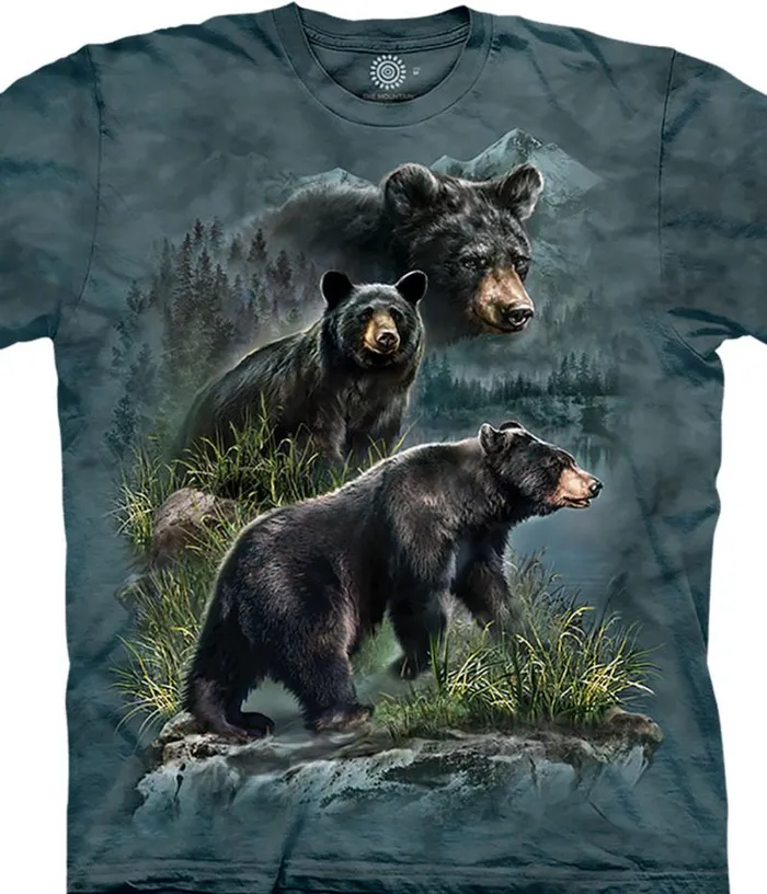 Liquid Blue TShirt Men Three Black Bears Classic Cotton TShirt