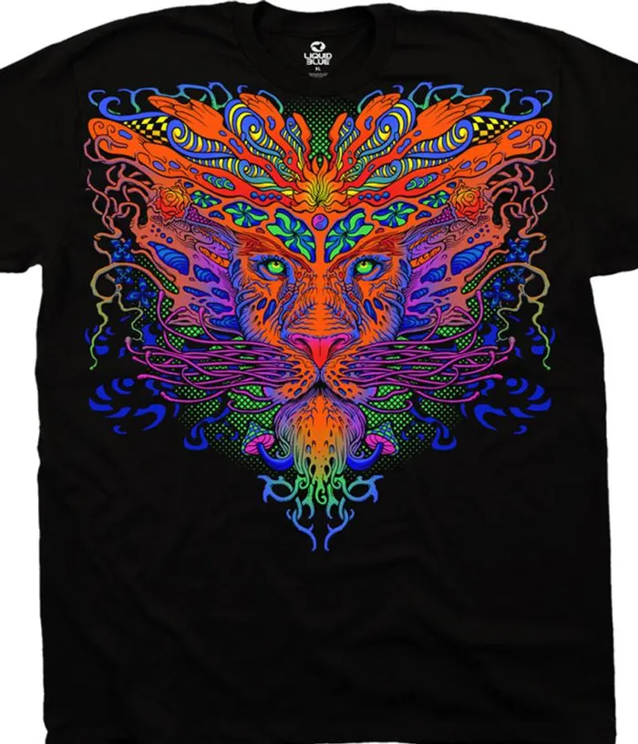 Liquid Blue TShirt Men Trippy Lion Black TShirt
