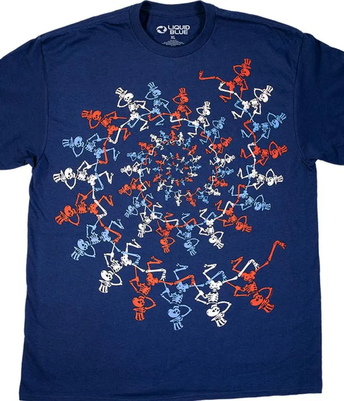 Liquid Blue TShirt Men USA Spiral Skeletons Navy TShirt