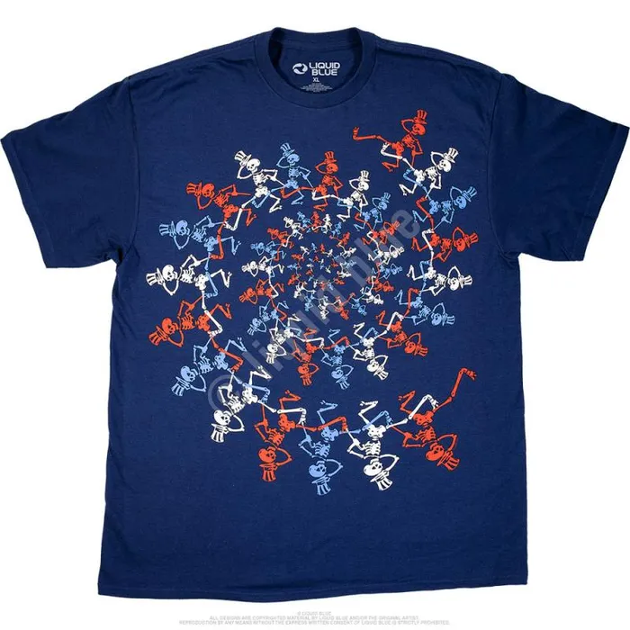 Liquid Blue TShirt Men USA Spiral Skeletons Navy TShirt