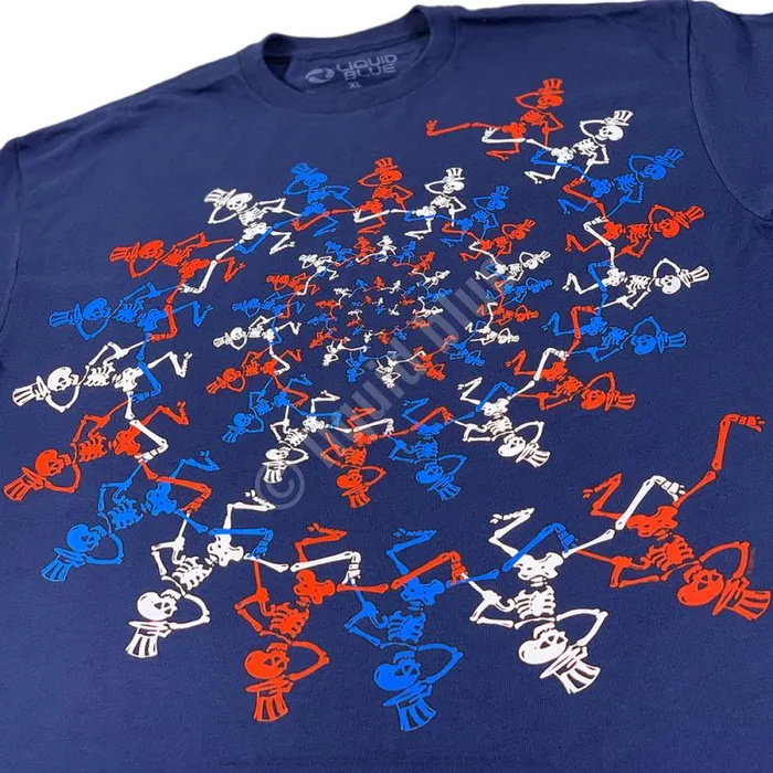 Liquid Blue TShirt Men USA Spiral Skeletons Navy TShirt