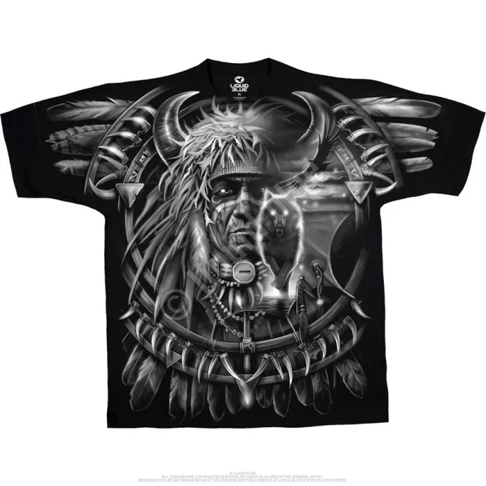 Liquid Blue TShirt Men Wolf Dreamcatcher Black TShirt