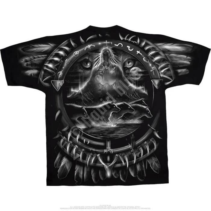 Liquid Blue TShirt Men Wolf Dreamcatcher Black TShirt
