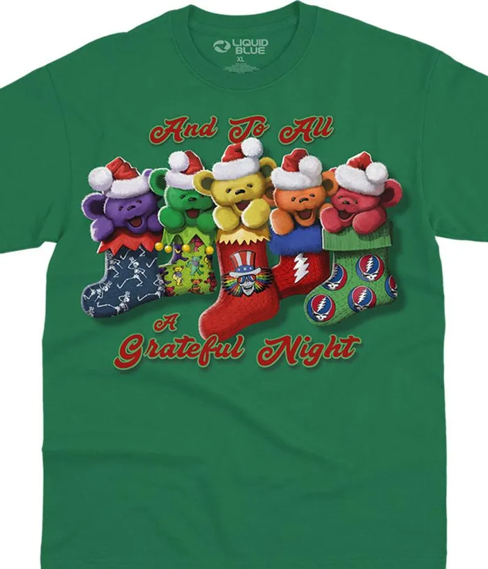 Liquid Blue TShirt Men Xmas Stocking Bears Green TShirt