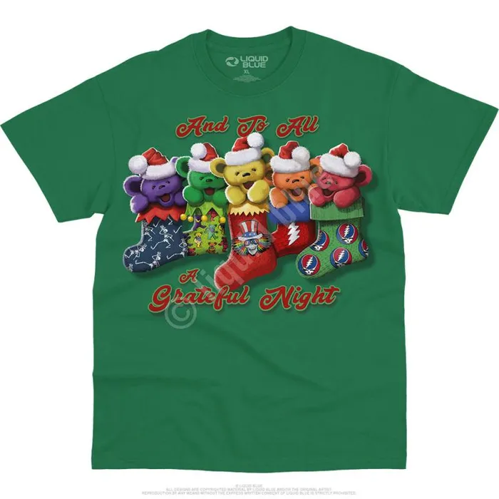 Liquid Blue TShirt Men Xmas Stocking Bears Green TShirt