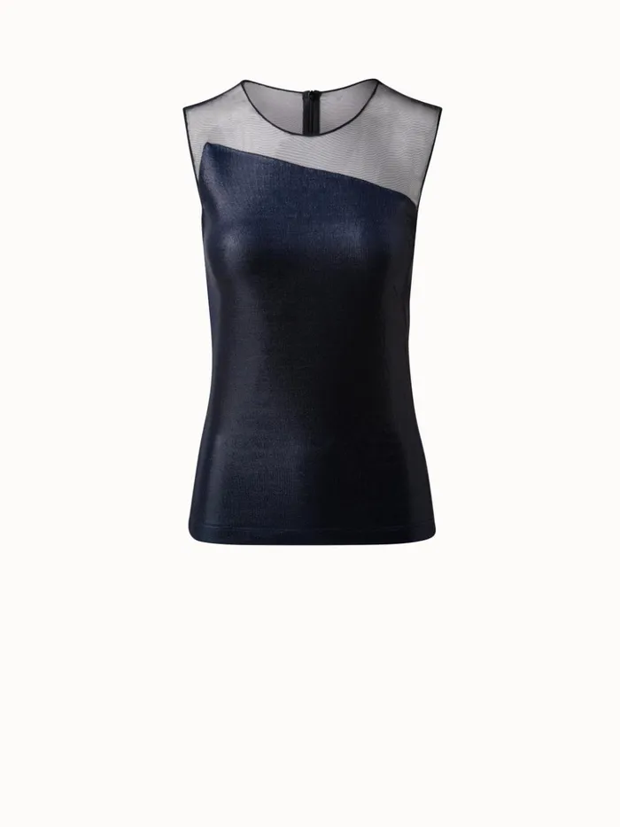 Liquid Jersey And Tulle Blouse Deep Blue Women Akris Tops