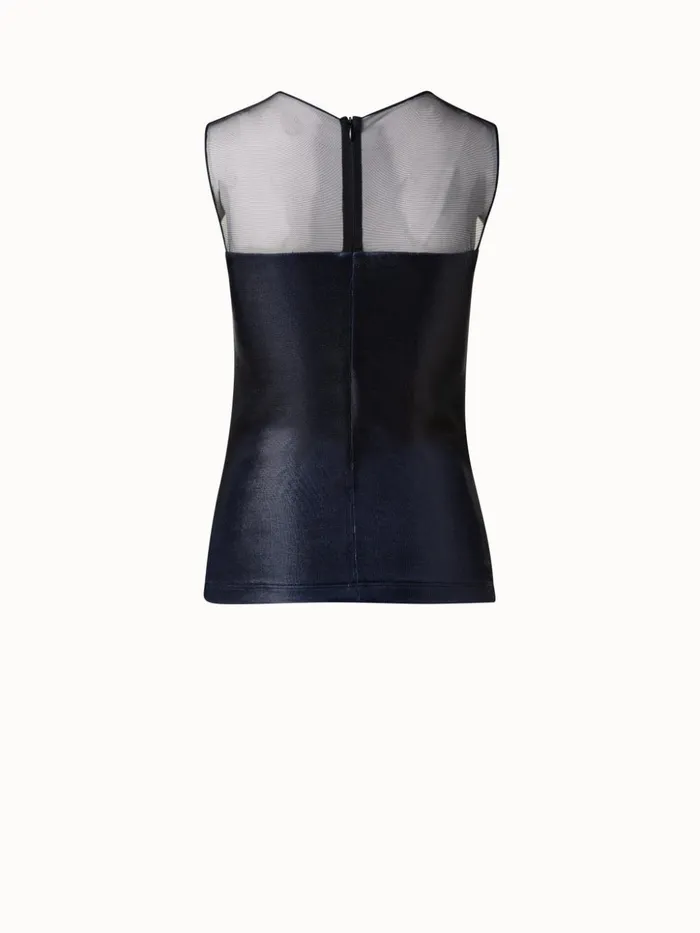 Liquid Jersey And Tulle Blouse Deep Blue Women Akris Tops