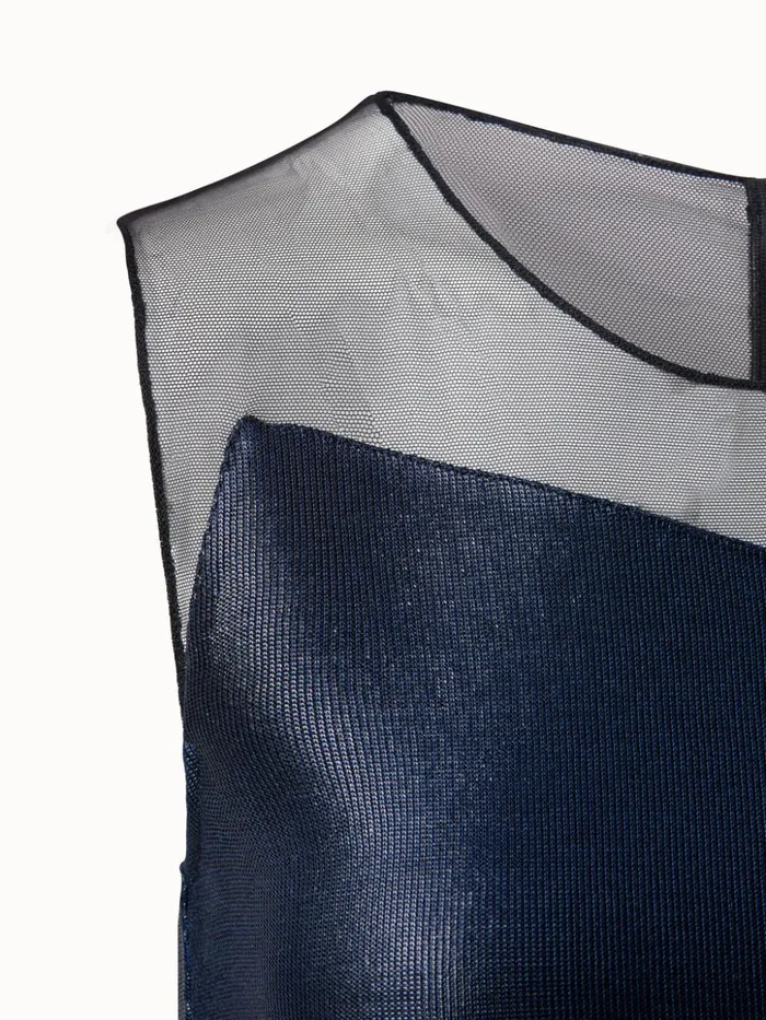 Liquid Jersey And Tulle Blouse Deep Blue Women Akris Tops