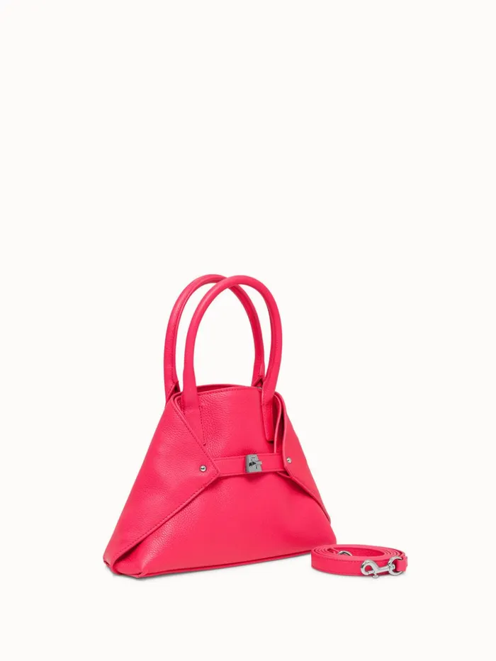 Little Messenger Bag In CervoStructured Calf Leather Rose Women Akris Top Handle Bags