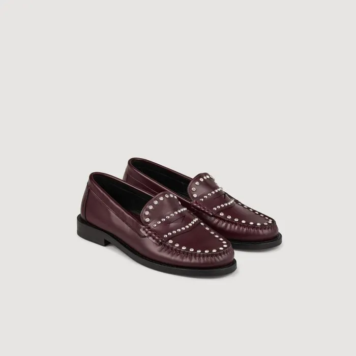 Loafers and Flats Women SANDRO Rhinestone Studded Leather Loafers Burgundy
