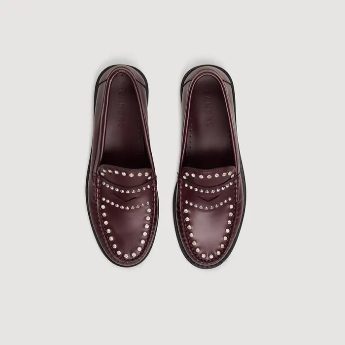 Loafers and Flats Women SANDRO Rhinestone Studded Leather Loafers Burgundy