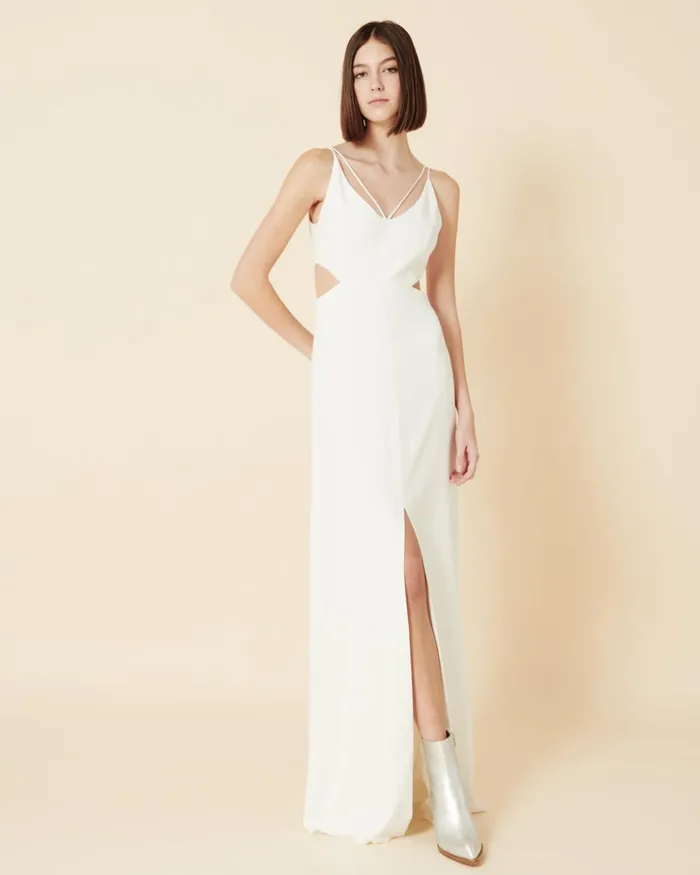 Long Evening Dress With Side Cut Outs Ecru Women Akris Dresses