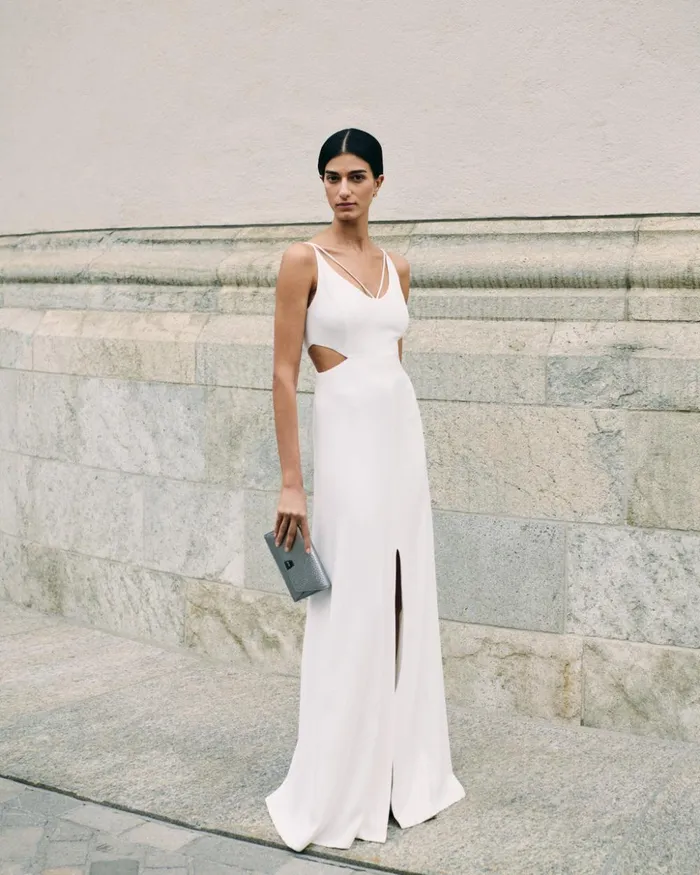 Long Evening Dress With Side Cut Outs Ecru Women Akris Dresses