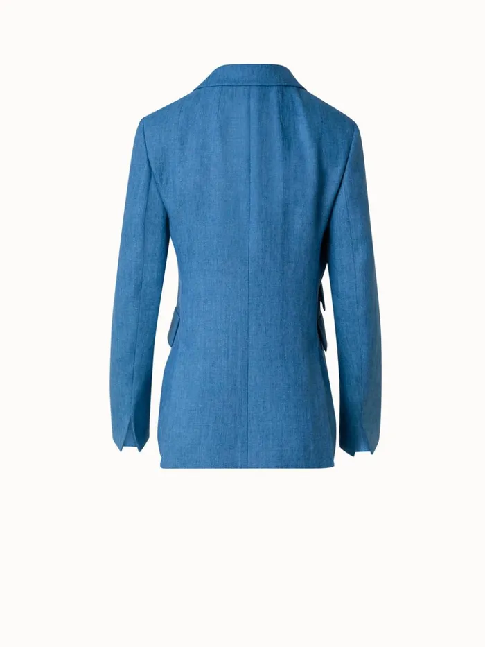 Long Linen Gabardine Jacket With Peak Lapel Medium Blue Women Akris Jackets