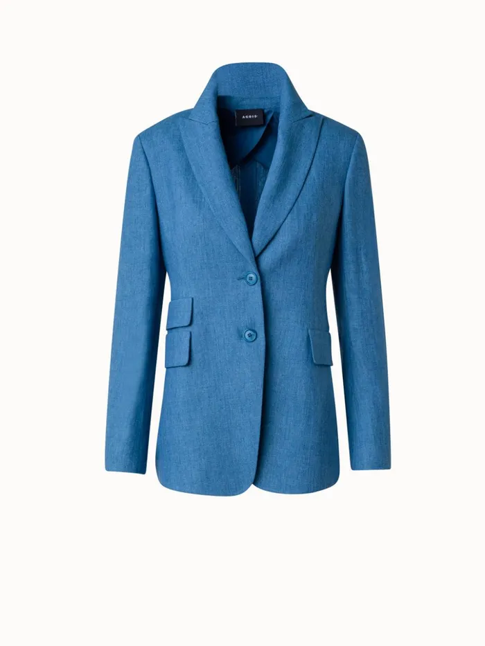 Long Linen Gabardine Jacket With Peak Lapel Medium Blue Women Akris Jackets