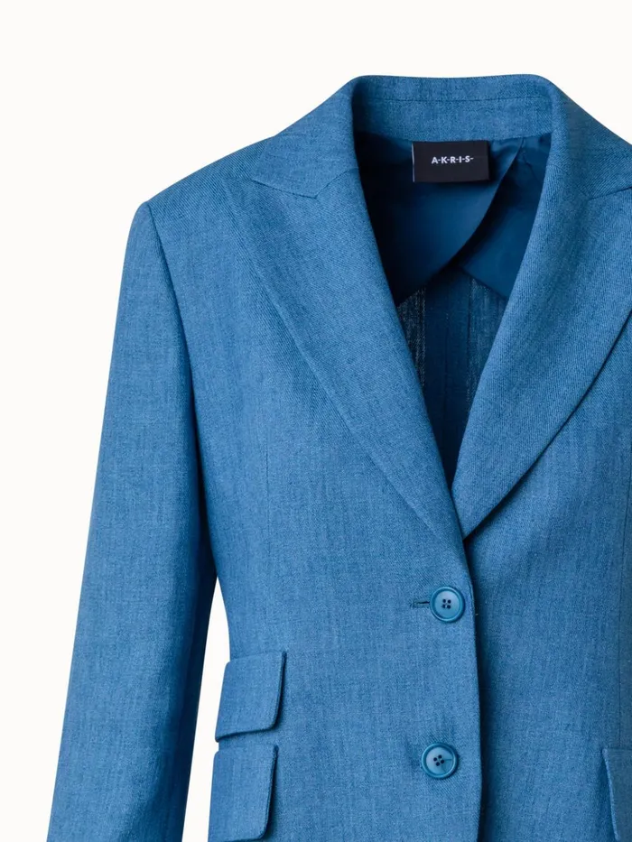 Long Linen Gabardine Jacket With Peak Lapel Medium Blue Women Akris Jackets