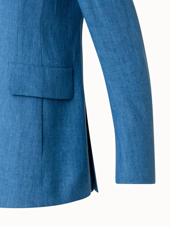 Long Linen Gabardine Jacket With Peak Lapel Medium Blue Women Akris Jackets