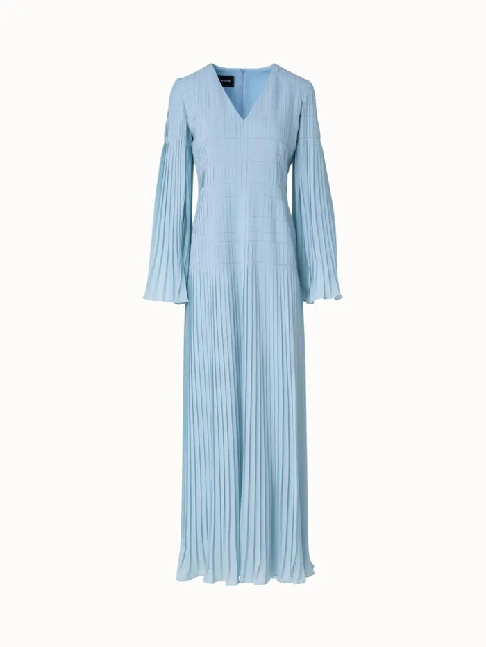 Long Pleated Gown With Long Flared Sleeves Bleached Denim Women Akris Dresses