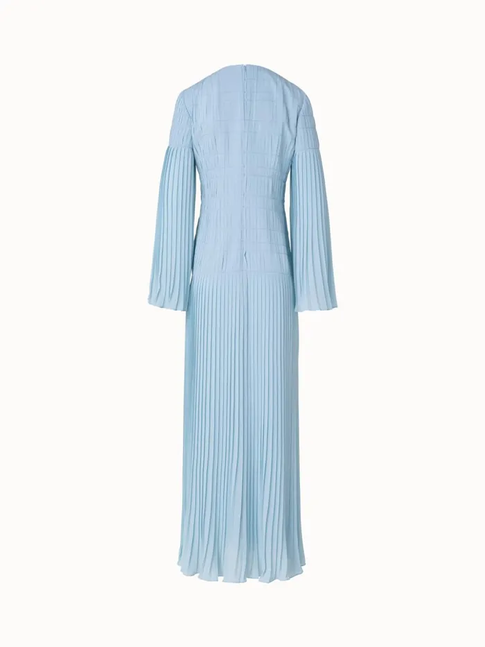 Long Pleated Gown With Long Flared Sleeves Bleached Denim Women Akris Dresses