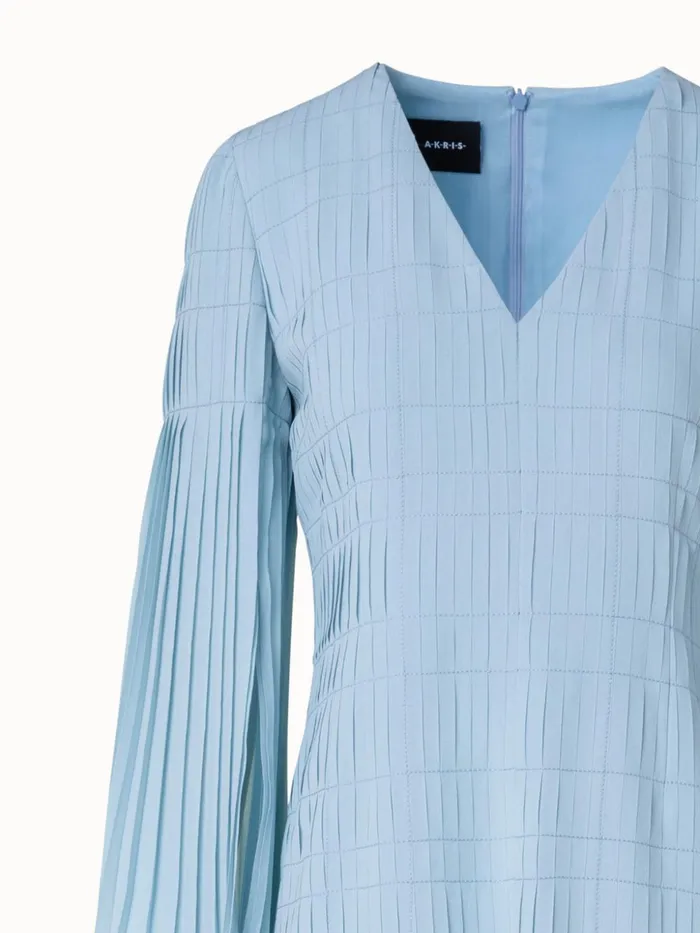 Long Pleated Gown With Long Flared Sleeves Bleached Denim Women Akris Dresses